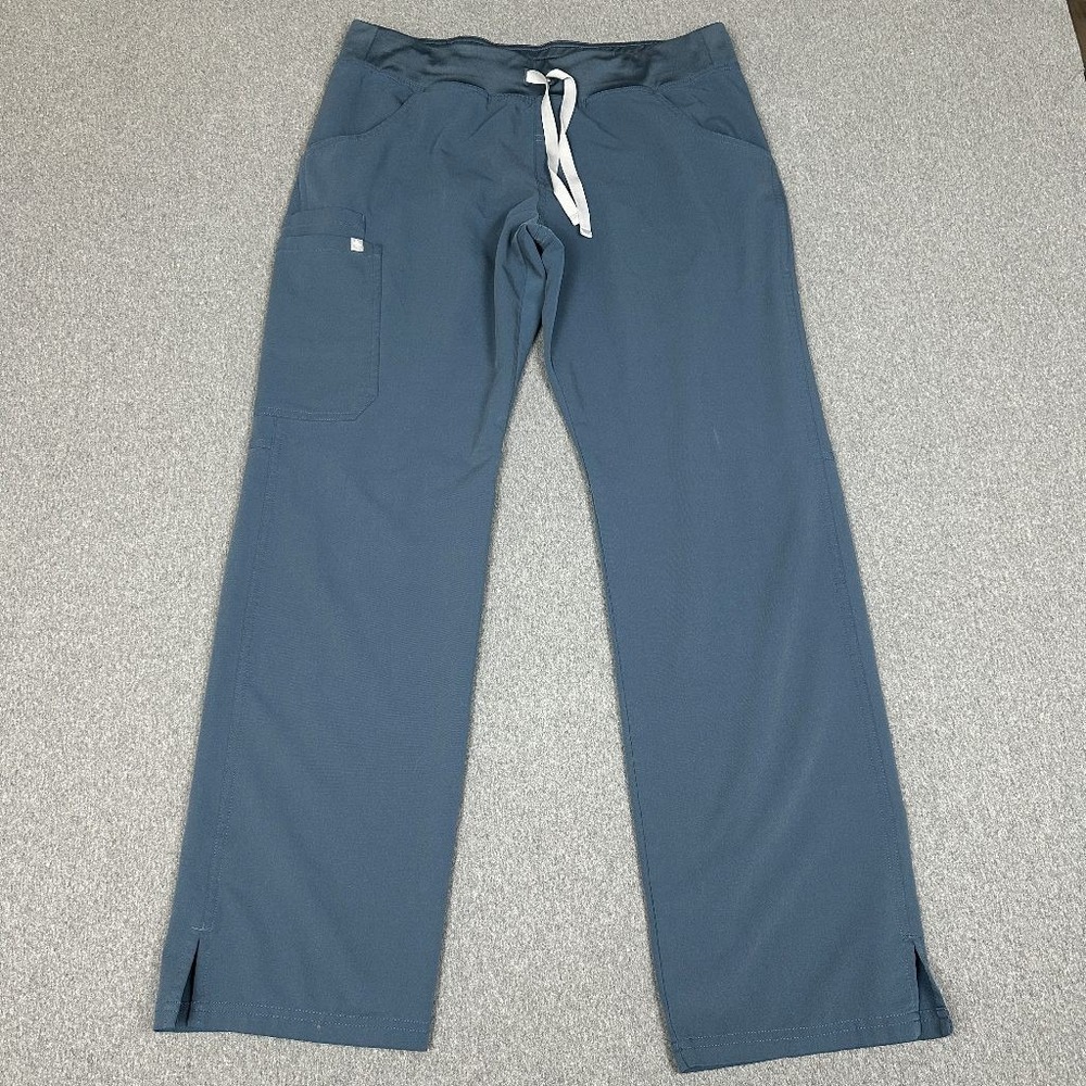 FIGS Technical Collection Scrub Pants Mens M Steel Blue Cargo Drawstring Medical